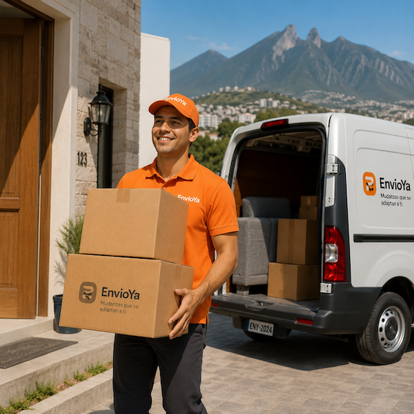 Equipo de Pronto Espacios recolectando cajas a domicilio en Monterrey